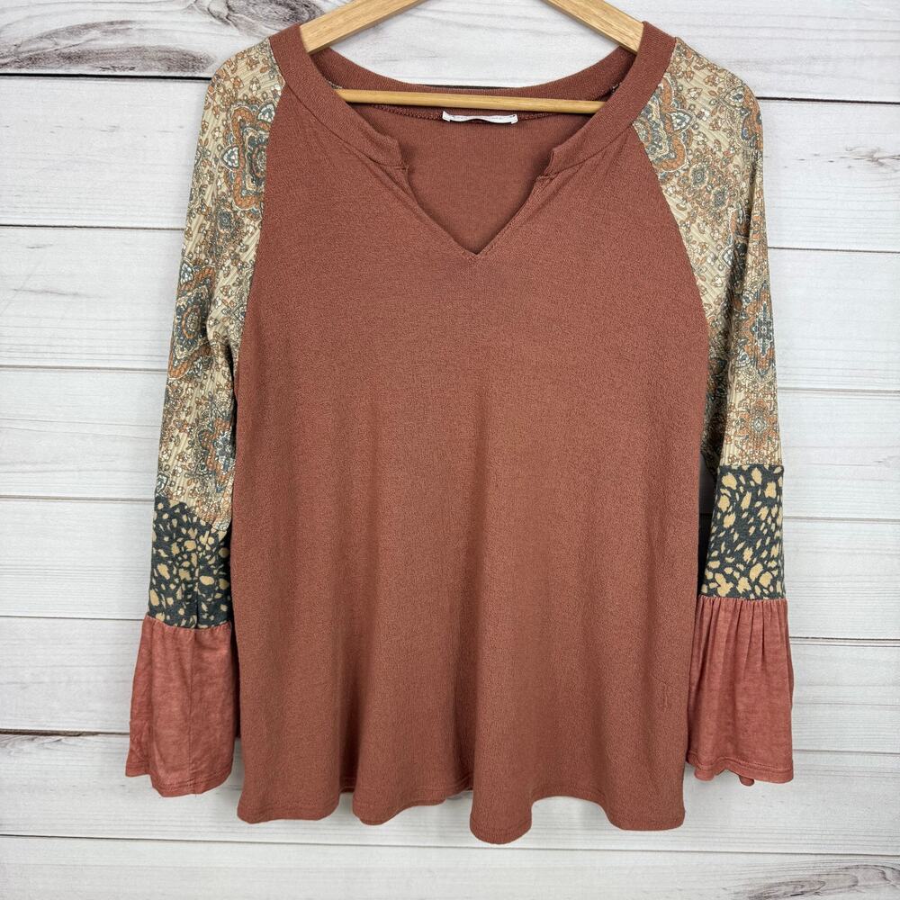 Ces Femme Women's Long Sleeve Top Bell Sleeve Boho Style Small